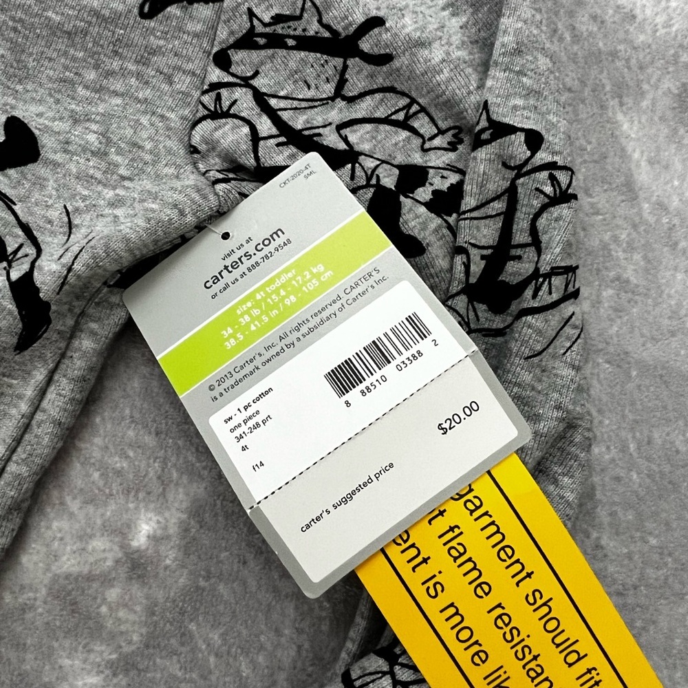 Carter's Gray One Piece with Black Details Zip Footie Pajamas 4T - Picture 4 of 5